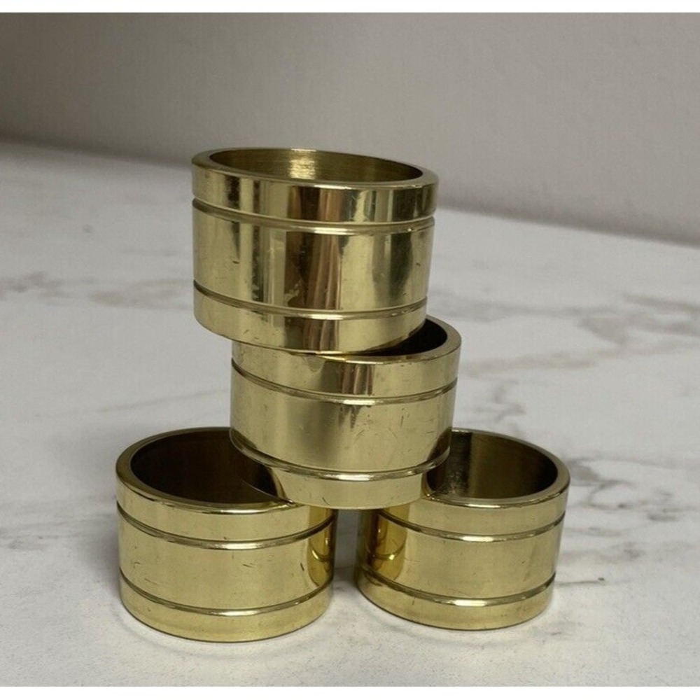 Set of 4 Vintage Mid Century Shiny Brass Heavy Napkin Rings